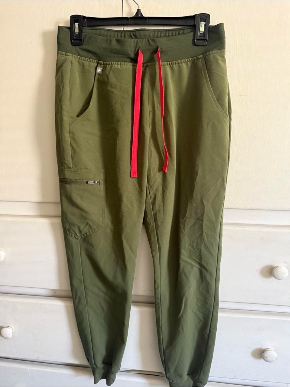 Figs Olive Green Jogger Pants with Red Drawstring